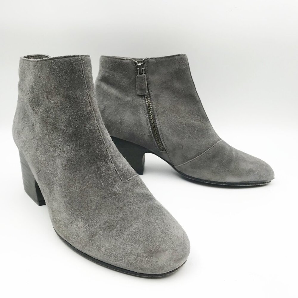 EILEEN FISHER Gray Suede Block Heel Ankle Boots Booties Womens 8